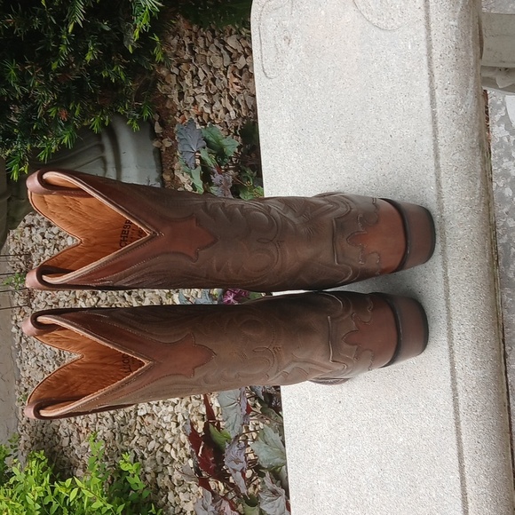 Lucchese Brown Cowboy Boots with Decorative Stitching Size 9.5 - Picture 6 of 16